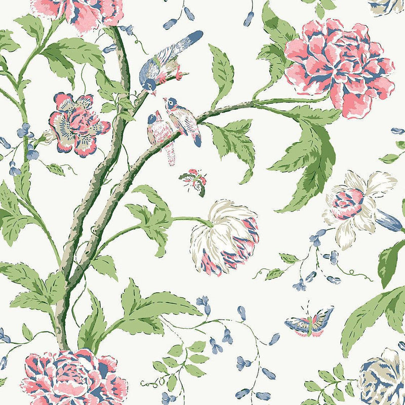 Wallpaper Teahouse Floral Wallpaper Sample // White & Blush 8 x 10 