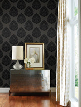 Wallpaper Teardrop Damask Wallpaper // Black 