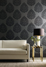 Wallpaper Teardrop Damask Wallpaper // Black 