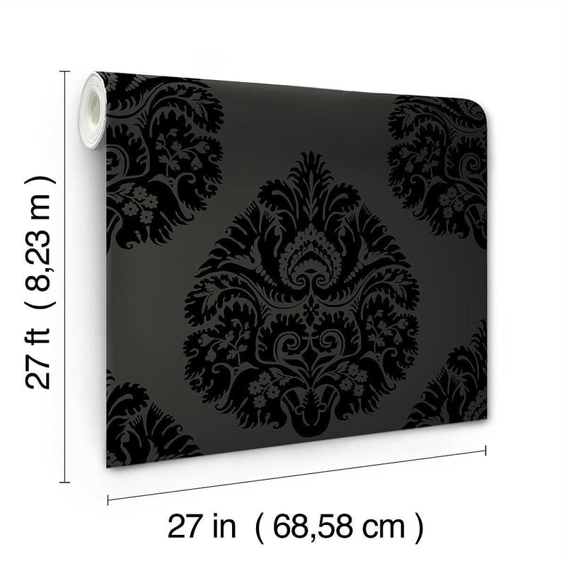 Wallpaper Teardrop Damask Wallpaper // Black 