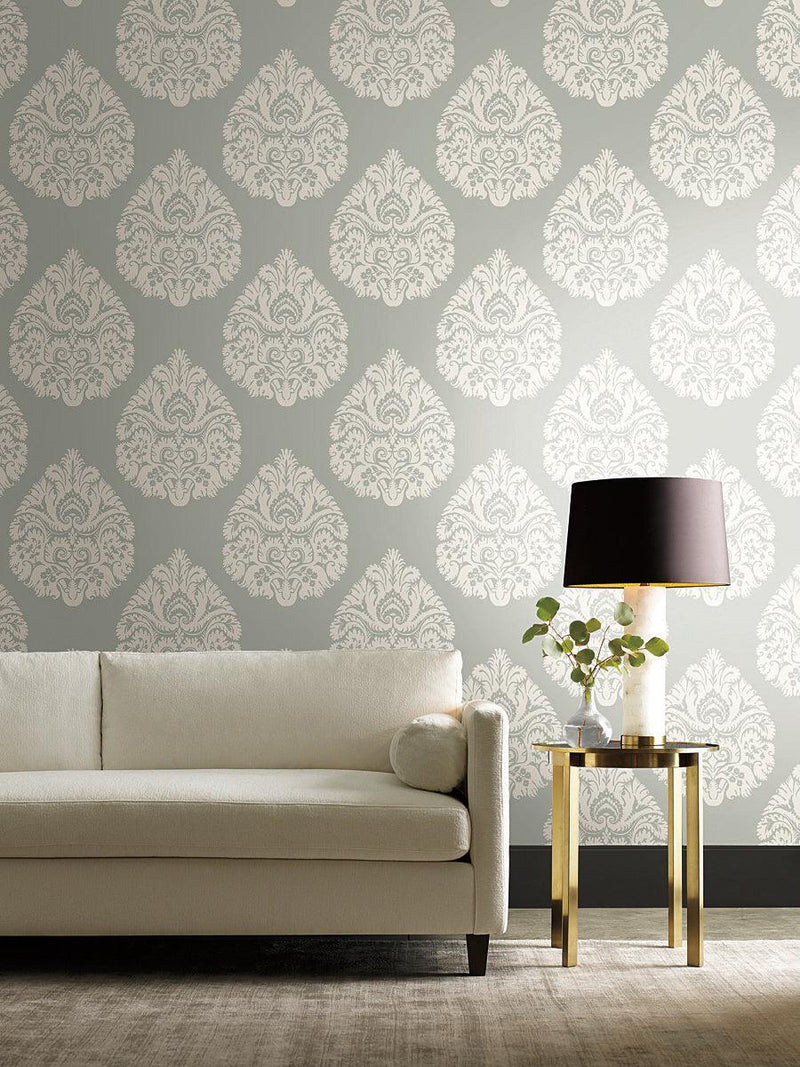 Wallpaper Teardrop Damask Wallpaper // Light Grey 