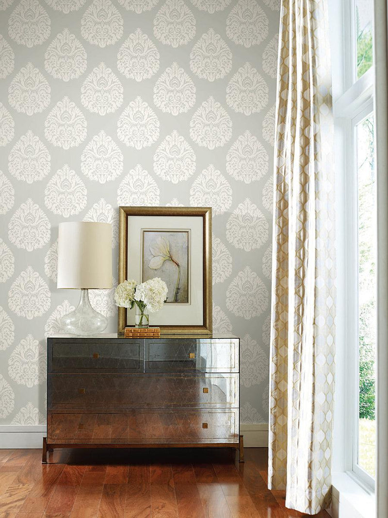 Wallpaper Teardrop Damask Wallpaper // Light Grey 