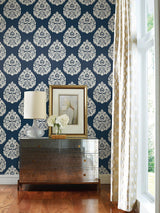 Wallpaper Teardrop Damask Wallpaper // Navy 