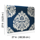 Wallpaper Teardrop Damask Wallpaper // Navy 