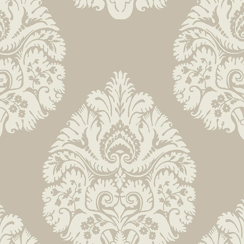 Wallpaper Teardrop Damask Wallpaper Sample // Beige 8 x 10 