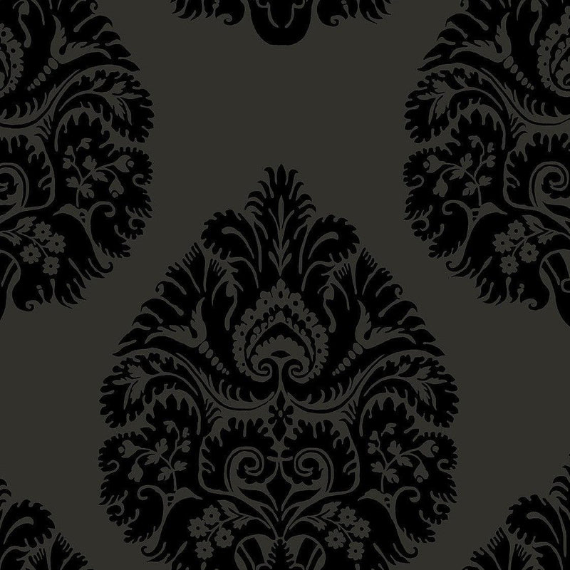 Wallpaper Teardrop Damask Wallpaper Sample // Black 8 x 10 