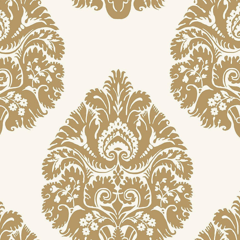 Wallpaper Teardrop Damask Wallpaper Sample // Gold 8 x 10 