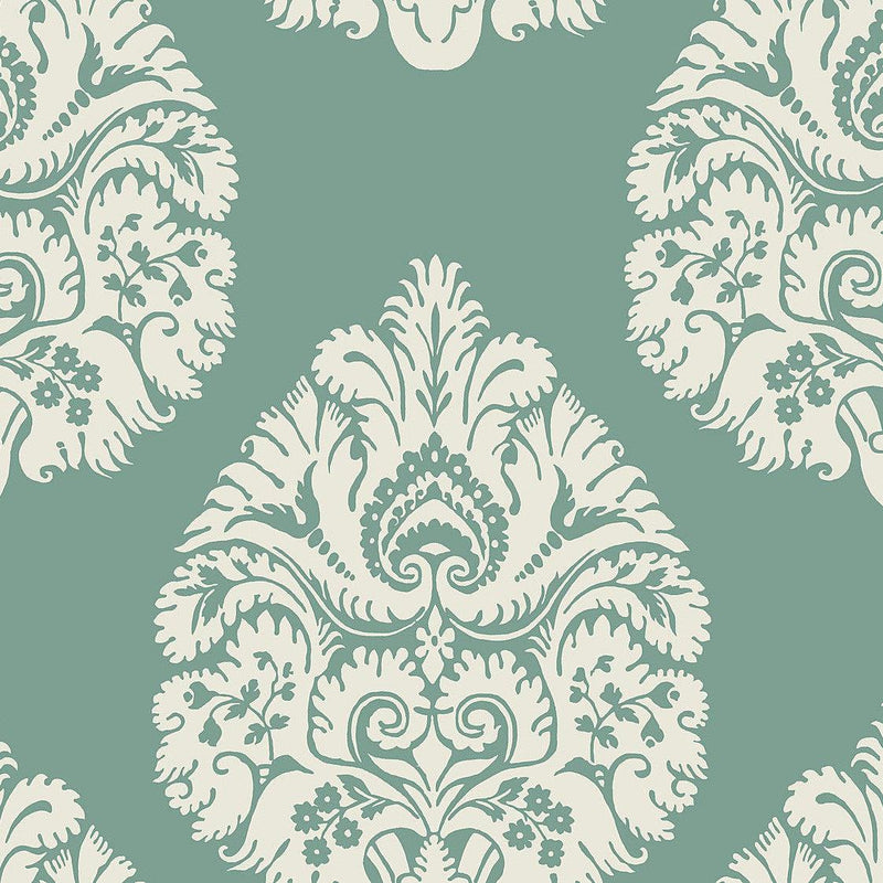 Wallpaper Teardrop Damask Wallpaper Sample // Teal 8 x 10 