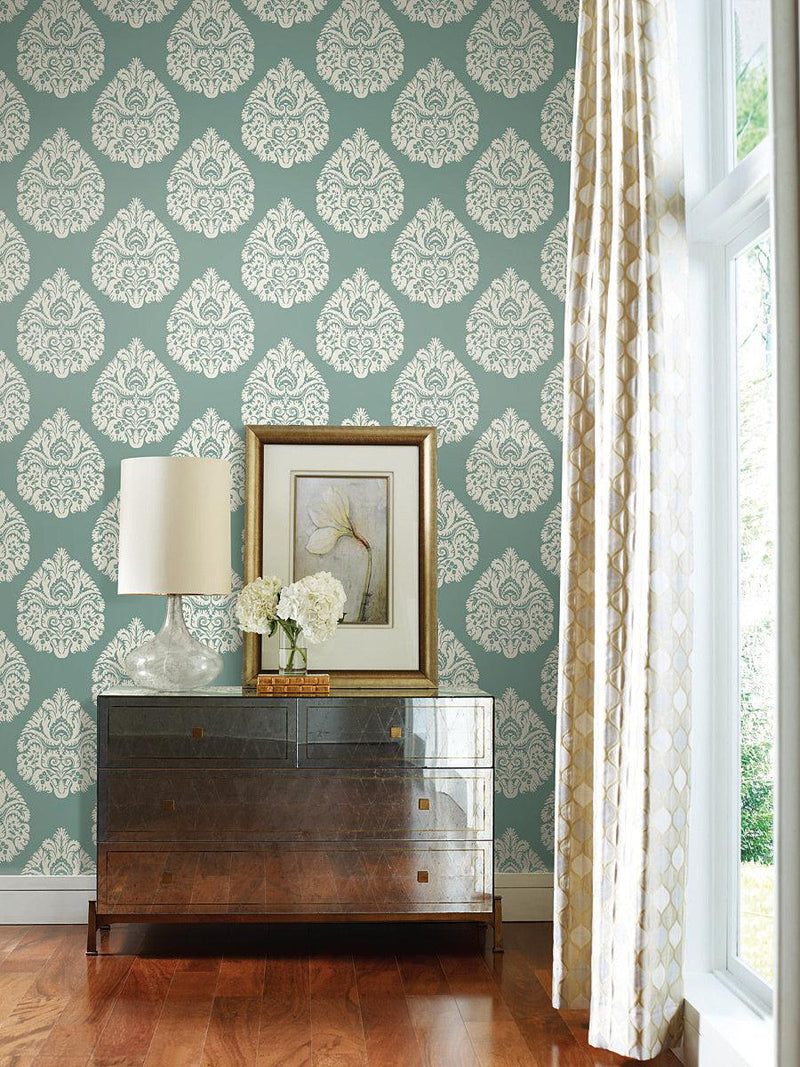 Wallpaper Teardrop Damask Wallpaper // Teal 