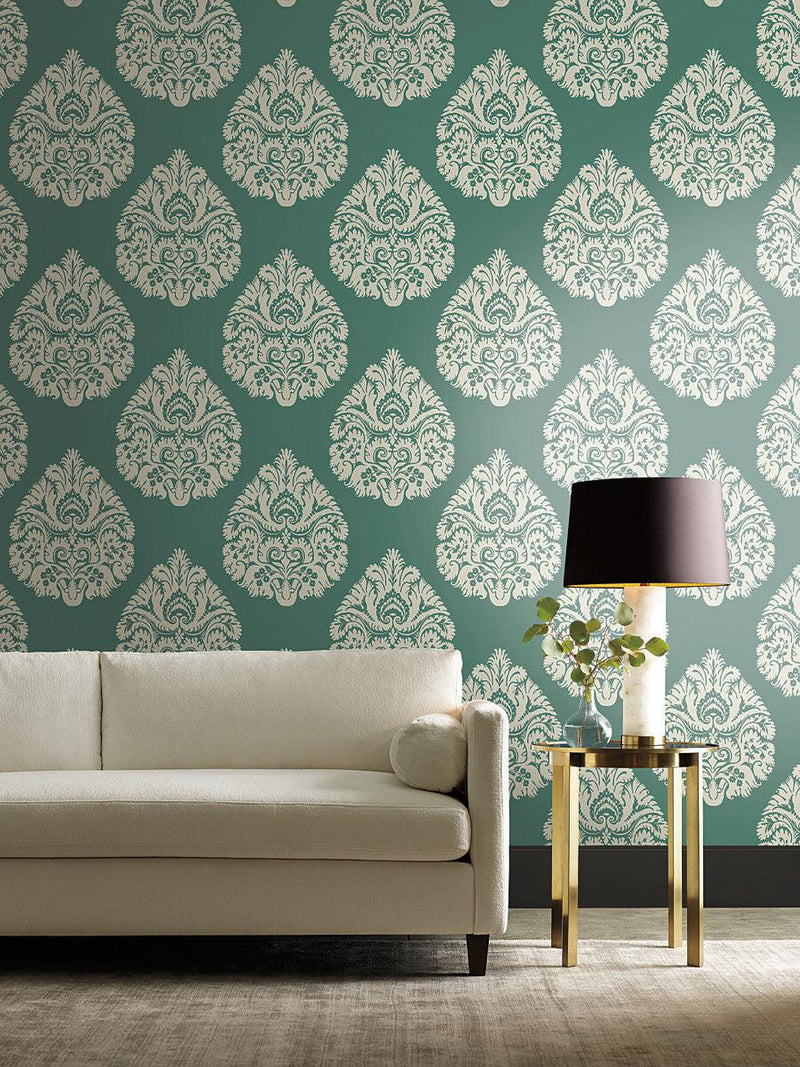 Wallpaper Teardrop Damask Wallpaper // Teal 