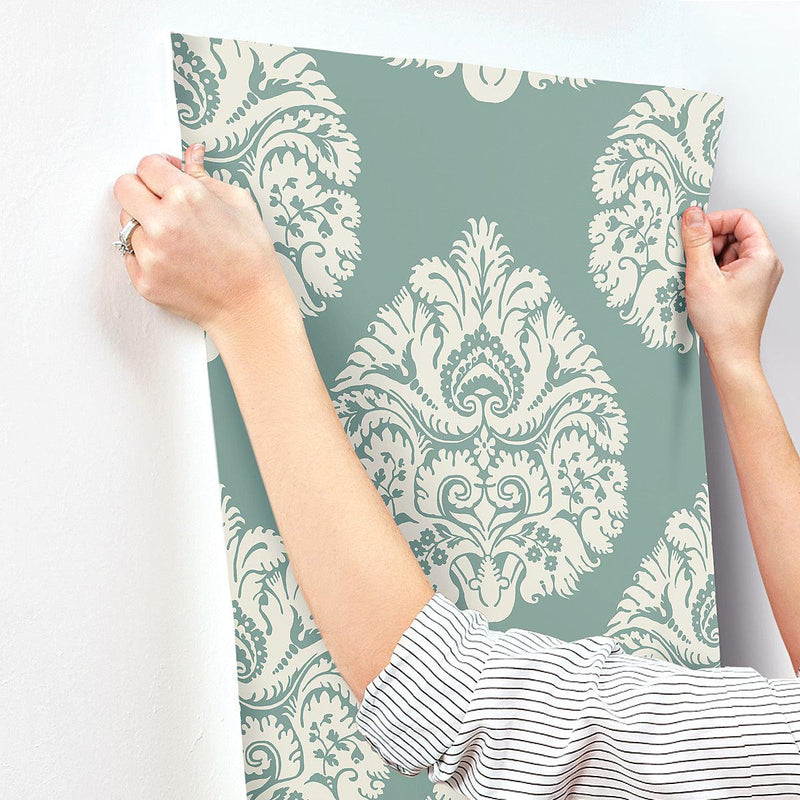 Wallpaper Teardrop Damask Wallpaper // Teal 