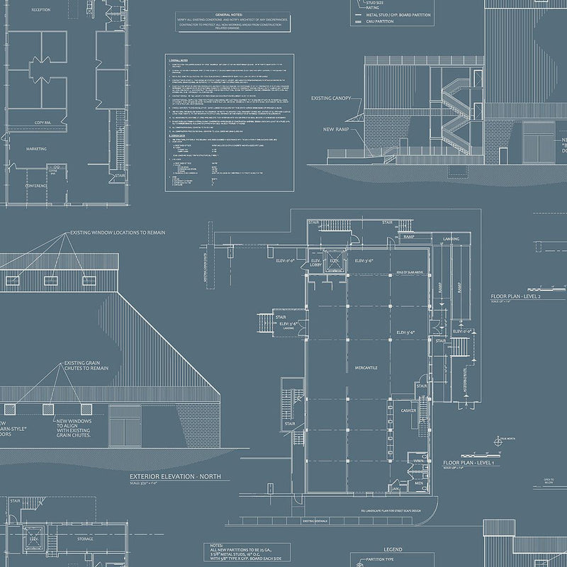Wallpaper The Market Wallpaper Sample // Blue & White 8 x 10 