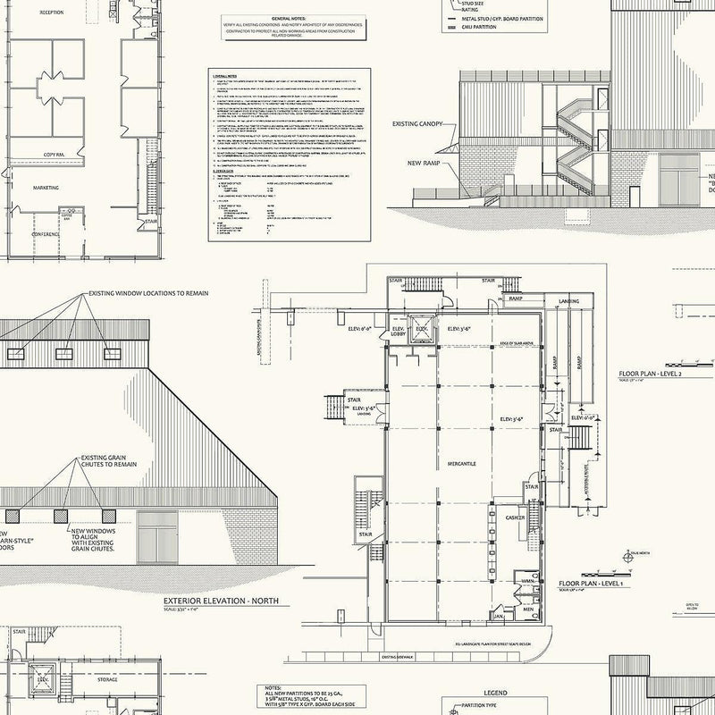 Wallpaper The Market Wallpaper Sample // White & Black 8 x 10 