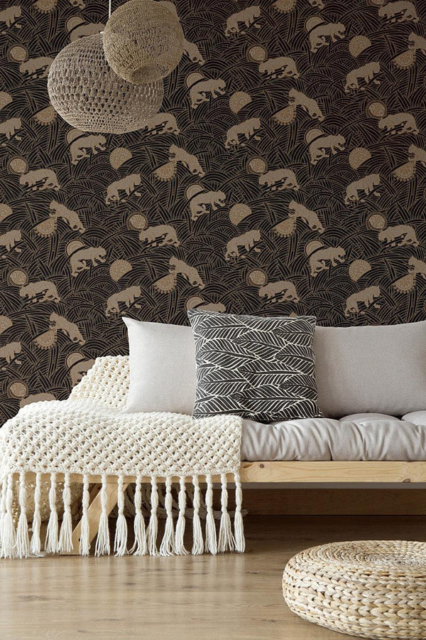 Wallpaper Tibetan Tigers Wallpaper // Black & Taupe 