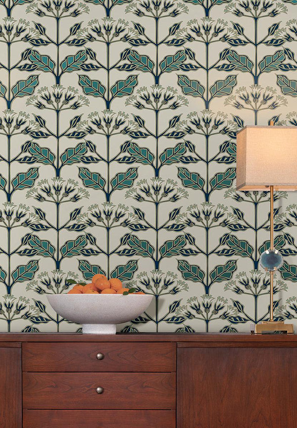 Wallpaper Tracery Blooms Wallpaper // Beige Metallic 