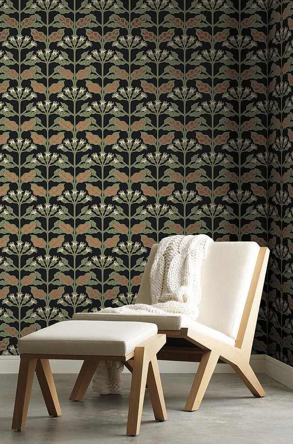 Wallpaper Tracery Blooms Wallpaper // Black Metallic 