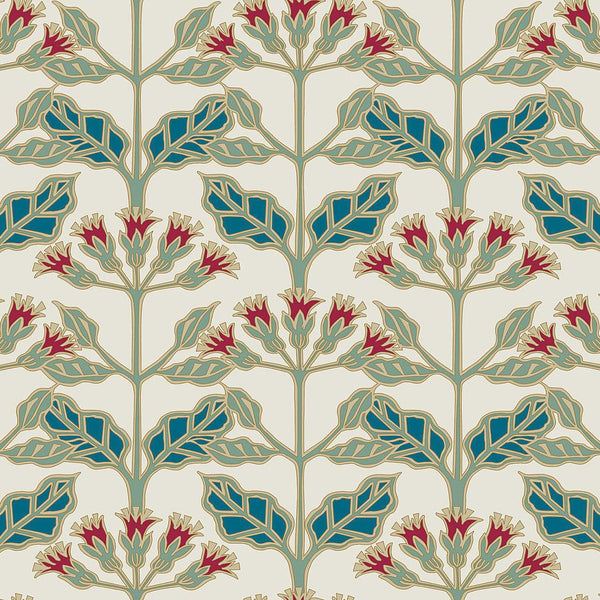 Wallpaper Tracery Blooms Wallpaper // Cream Metallic 