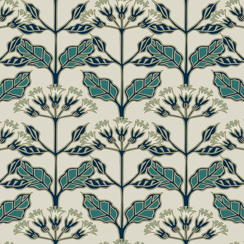 Wallpaper Tracery Blooms Wallpaper Sample // Beige Metallic 8 x 10 