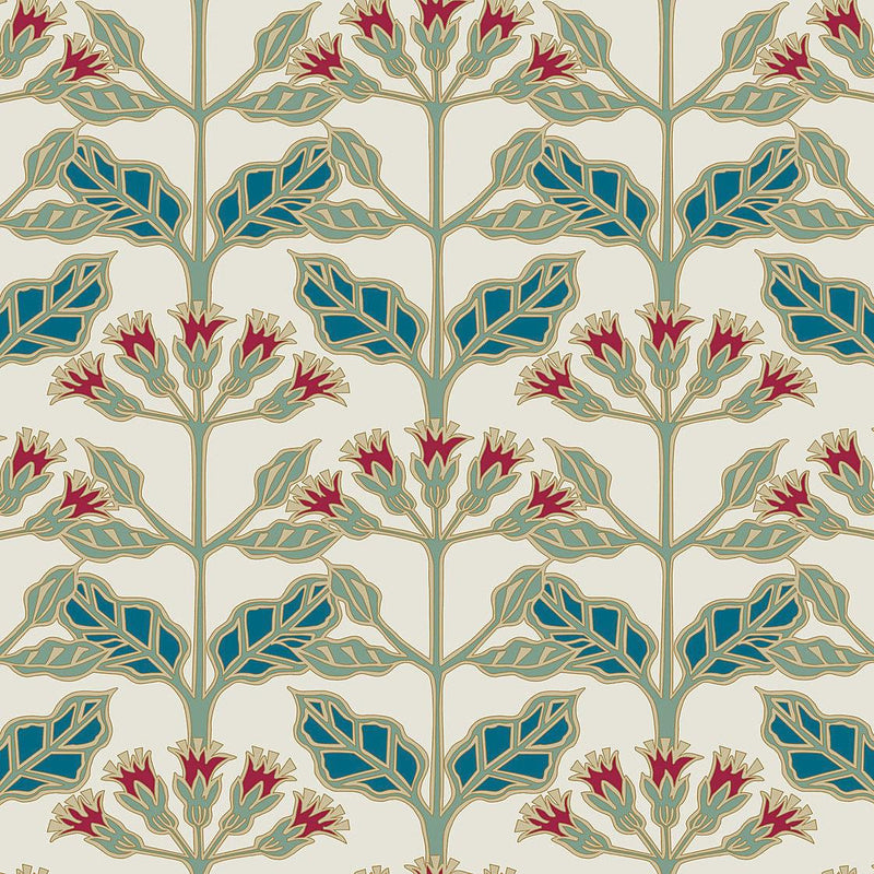 Wallpaper Tracery Blooms Wallpaper Sample // Cream Metallic 8 x 10 