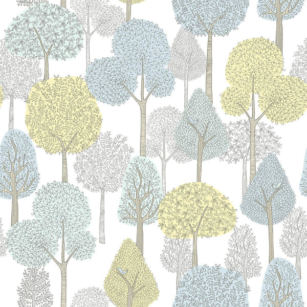 Wallpaper Treetops Peel & Stick Wallpaper // Aqua & Yellow 
