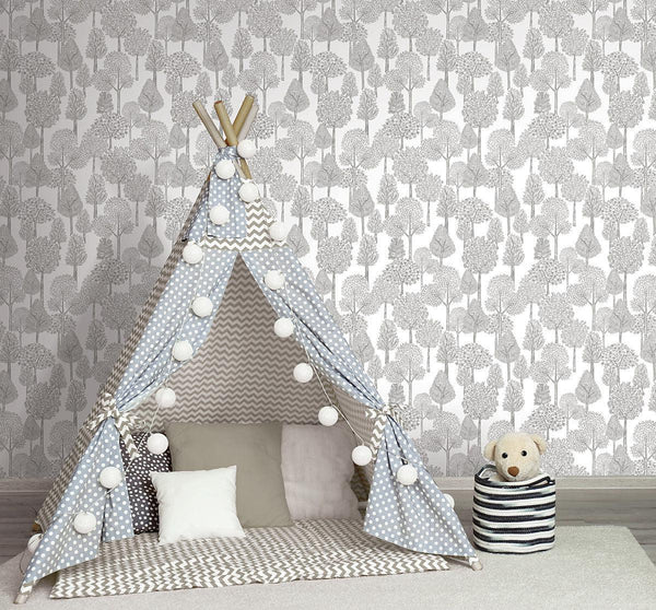 Wallpaper Treetops Peel & Stick Wallpaper // Grey 