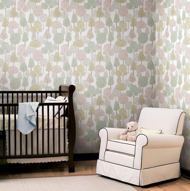 Wallpaper Treetops Peel & Stick Wallpaper // Pink & Mint 