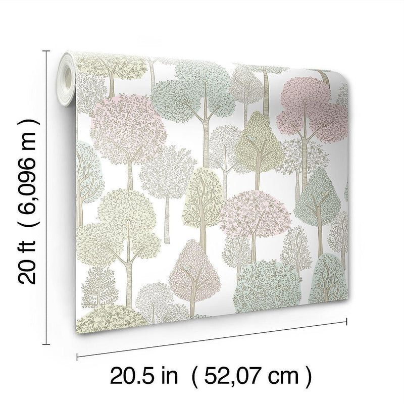 Wallpaper Treetops Peel & Stick Wallpaper // Pink & Mint 