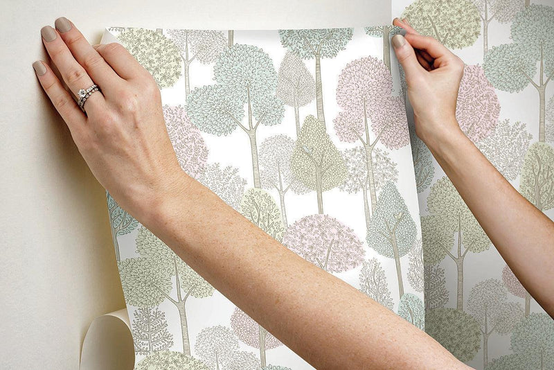 Wallpaper Treetops Peel & Stick Wallpaper // Pink & Mint 