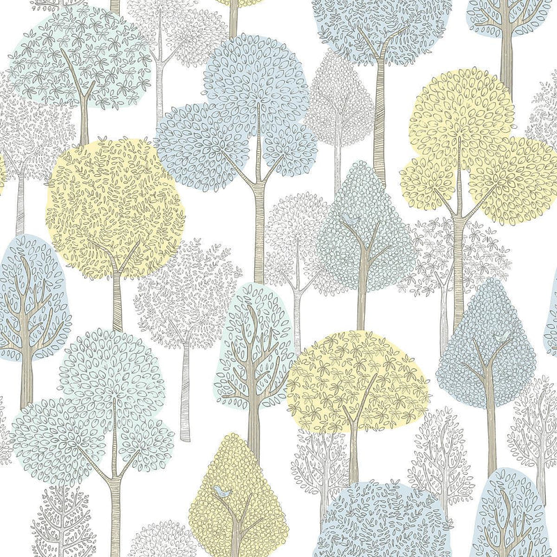 Wallpaper Treetops Peel & Stick Wallpaper Sample // Aqua & Yellow 8 x 10 