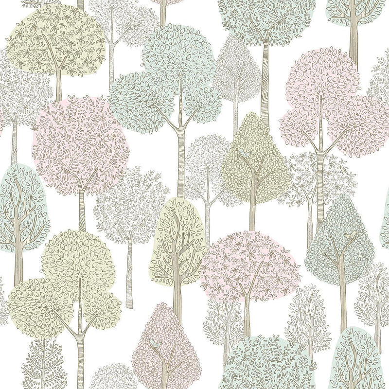 Wallpaper Treetops Peel & Stick Wallpaper Sample // Pink & Mint 8 x 10 