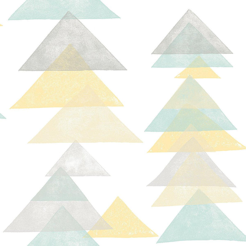 Wallpaper Triangles Peel & Stick Wallpaper Sample // Aqua & Yellow 8 x 10 