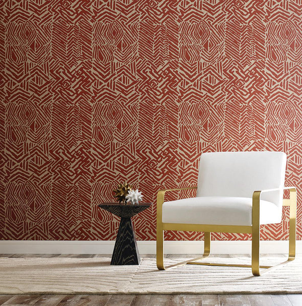 Wallpaper Tribal Print Wallpaper // Red & Tan 
