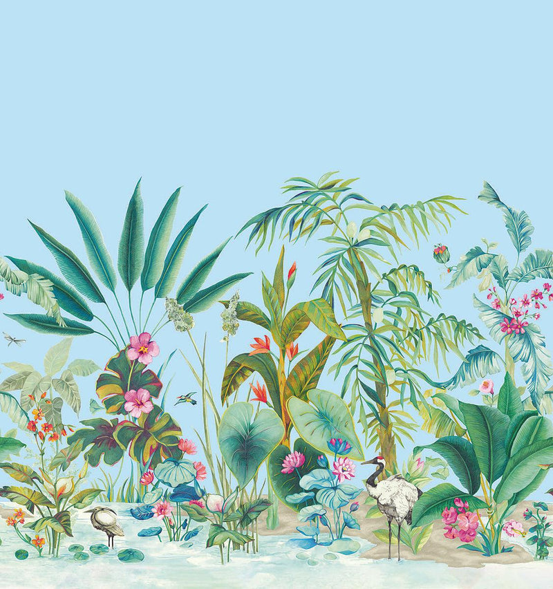 Wallpaper Tropical Panoramic Wall Mural Sample // Blue 8 x 10 