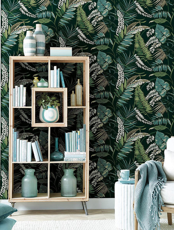 Wallpaper Tropical Toss Wallpaper // Dark Green 