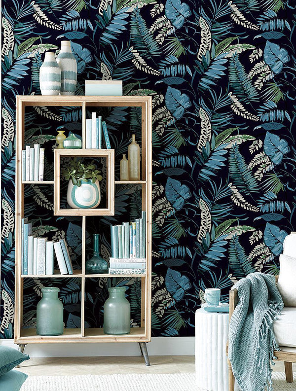 Wallpaper Tropical Toss Wallpaper // Navy 