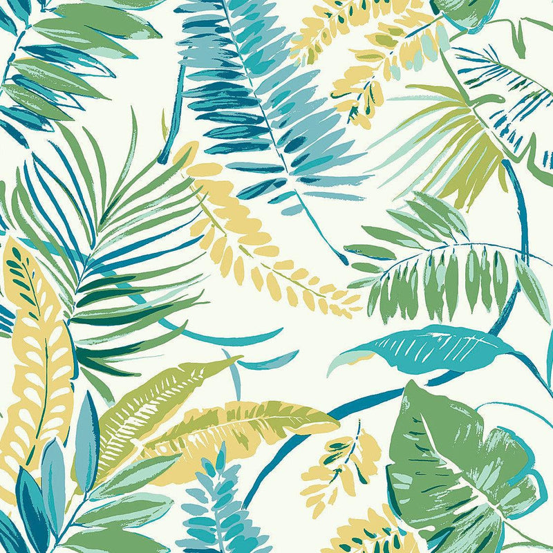 Wallpaper Tropical Toss Wallpaper Sample // Aqua & Yellow 8 x 10 