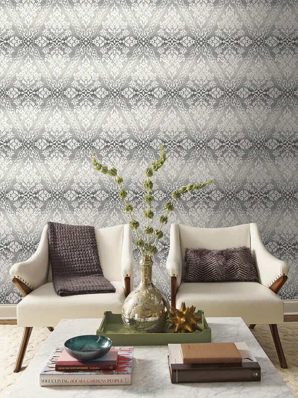 Wallpaper Tudor Diamond Damask Wallpaper // Black 