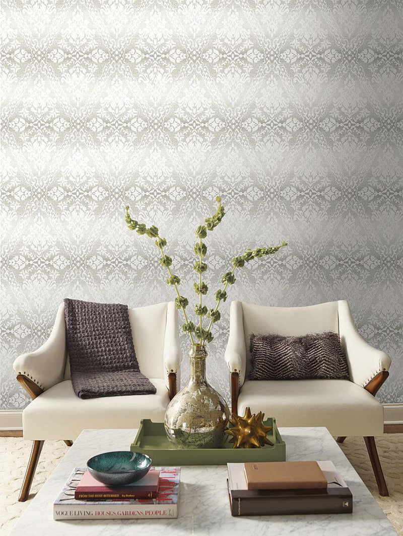 Wallpaper Tudor Diamond Damask Wallpaper // Grey 