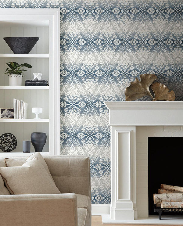 Wallpaper Tudor Diamond Damask Wallpaper // Navy 