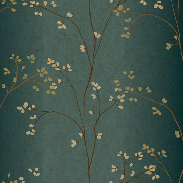Wallpaper Vertical Blossoms Wallpaper // Teal Metallic 