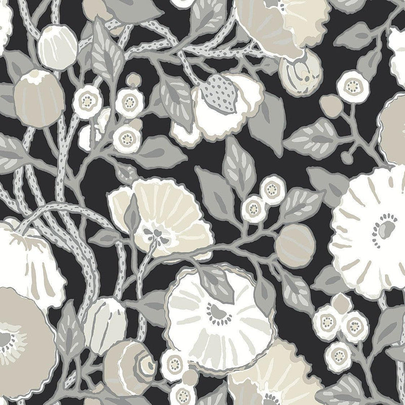 Wallpaper Vincent Poppies Wallpaper Sample // Black & Cream 8 x 10 