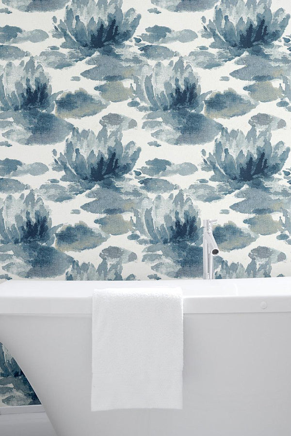 Wallpaper Water Lily Wallpaper // Dark Blue 