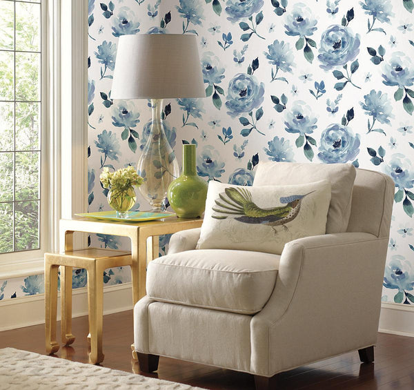 Wallpaper Watercolor Blooms Peel & Stick Wallpaper // Blue 