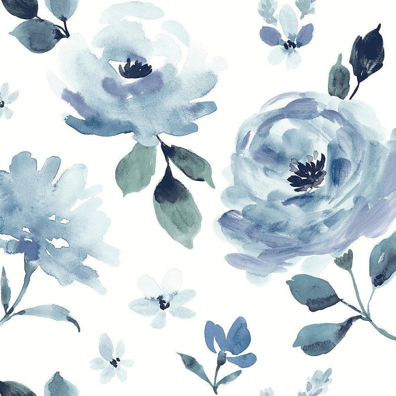 Wallpaper Watercolor Blooms Peel & Stick Wallpaper Sample // Blue 8 x 10 