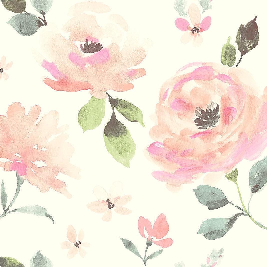 Easy to Remove Watercolor Blooms Wallpaper in Pinks & Oranges