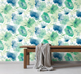 Wallpaper Watercolor Bouquet Wallpaper // Blue & Green 