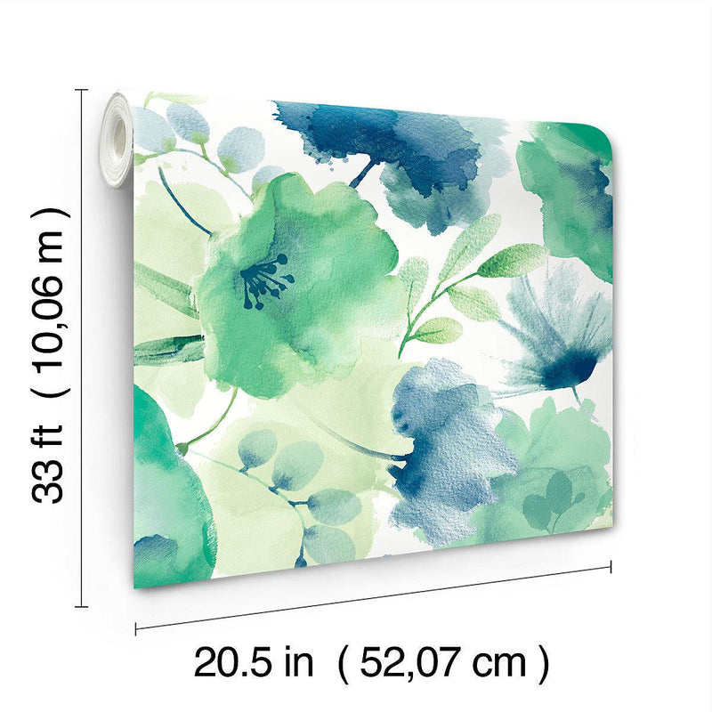 Wallpaper Watercolor Bouquet Wallpaper // Blue & Green 