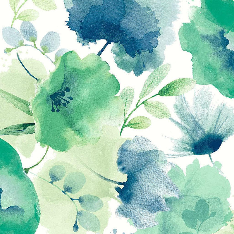 Wallpaper Watercolor Bouquet Wallpaper // Blue & Green 