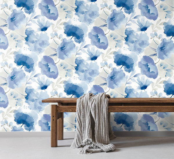 Wallpaper Watercolor Bouquet Wallpaper // Cobalt 