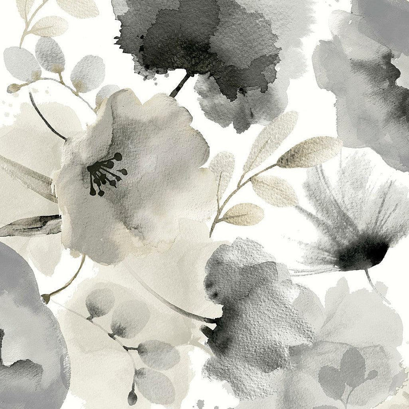 Wallpaper Watercolor Bouquet Wallpaper Sample // Charcoal 8 x 10 